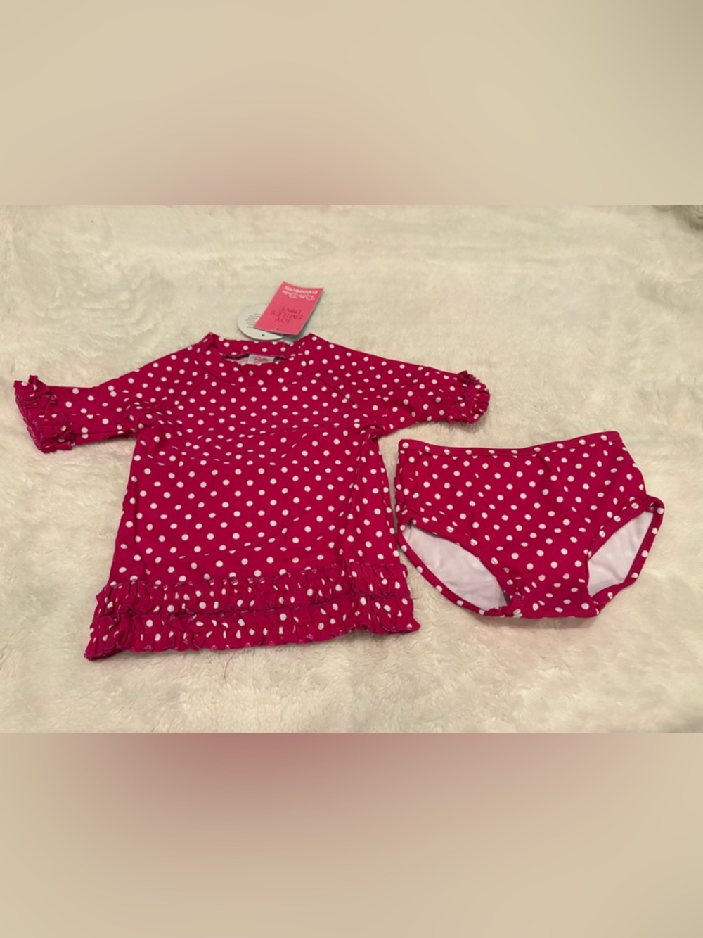 NWT - Rufflebutts Berry Polka Dot Ruffled Rash Guard Bikini - Picture 2 of 4